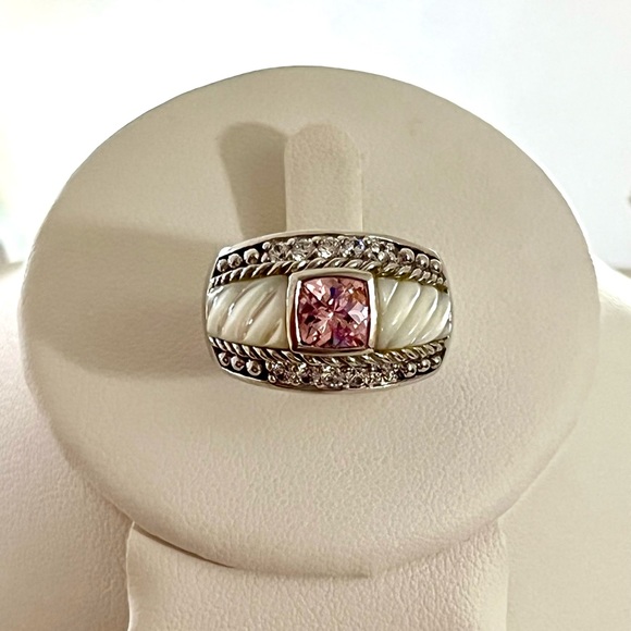 Judith Ripka Jewelry - Like NEW!! Judith Ripka Sterling Silver CZ Pink Stone Ring Mother of Pearl